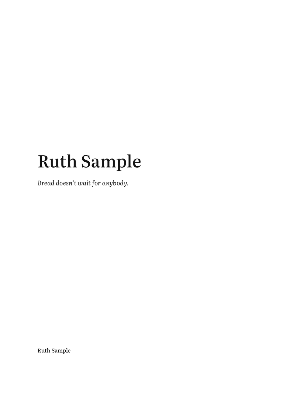 The cover, from Ruth Sample’s sample