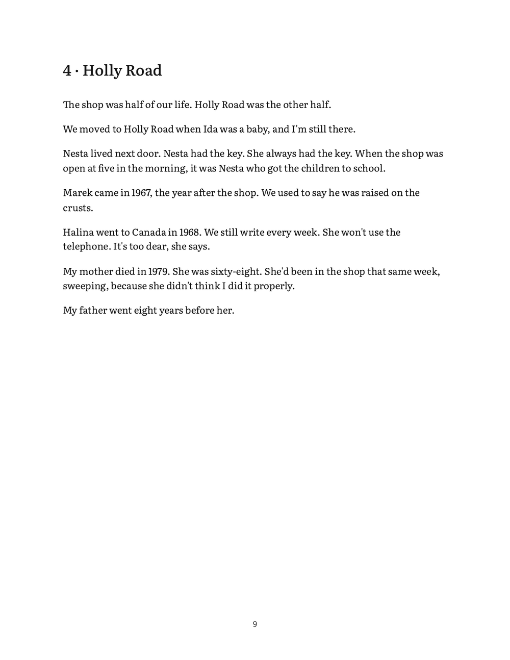 Chapter 4, Holly Road, from Ruth Sample’s sample