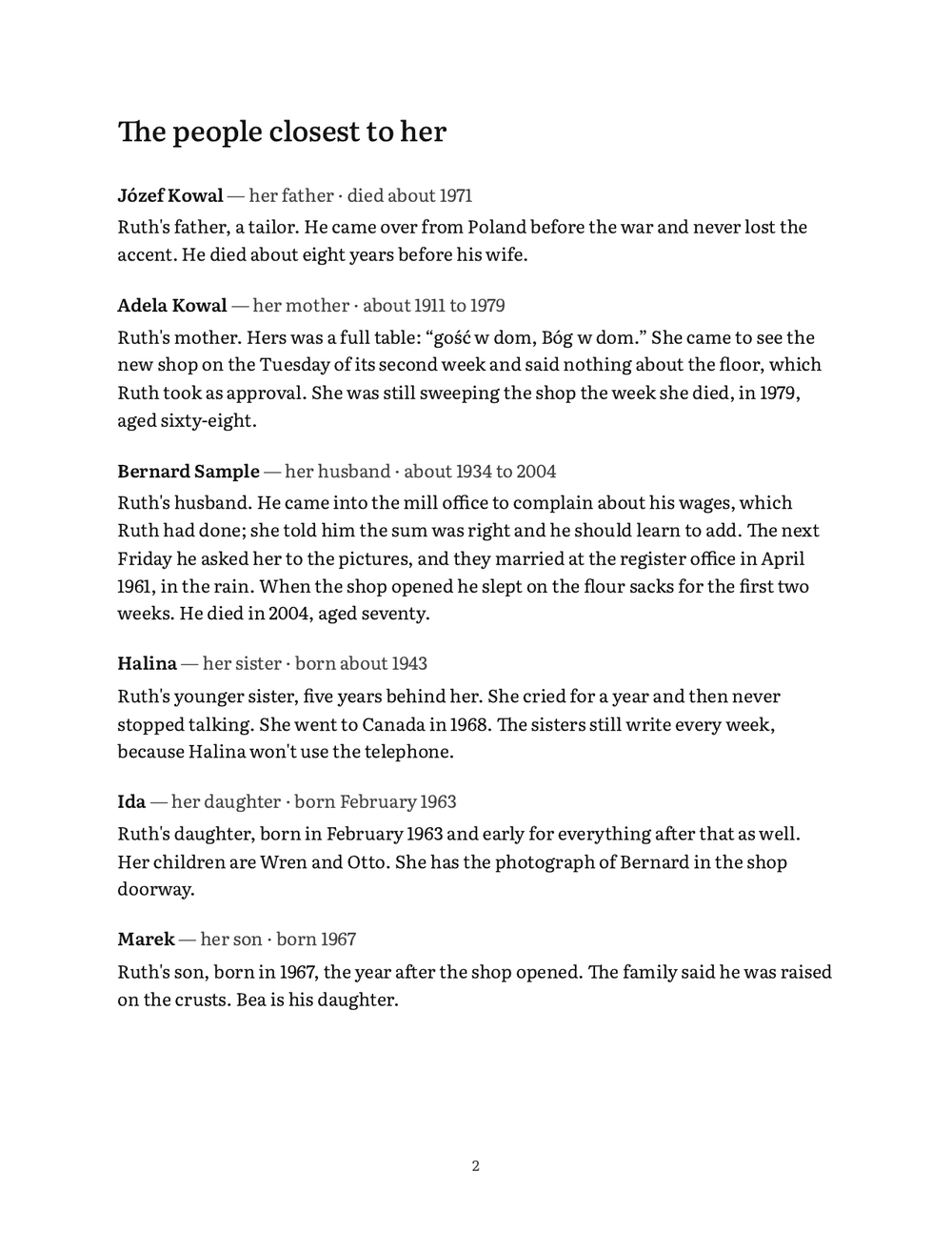 A page of Everyone in Her Life, from Ruth Sample’s sample