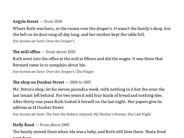 A page of Ruth Sample’s Places